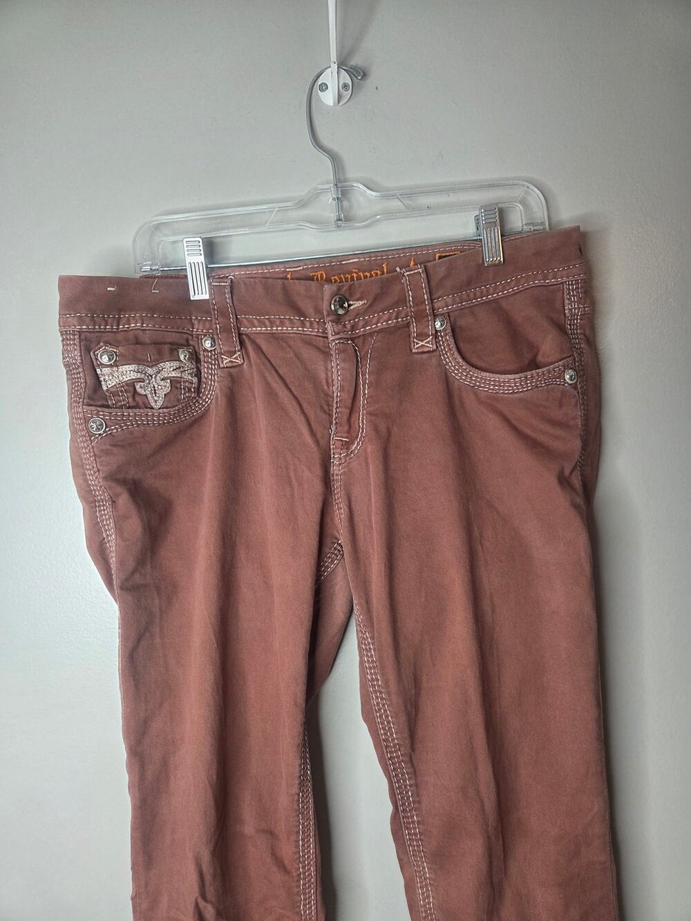 Rock Revival Ankle Skinny Women’s 31 Brown Embroidered Rhinestone Denim Jeans